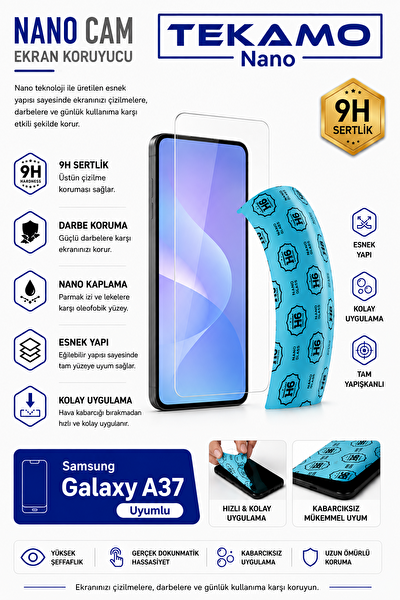 Tekamo Samsung Galaxy A37 Uyumlu Nano Cam Ekran Koruyucu