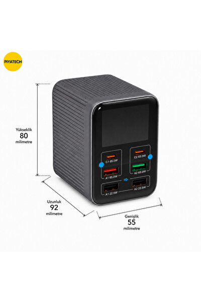 Piyatech PD - QC Destekli Dijital Ekranlı Şarj Cihazı 65 W