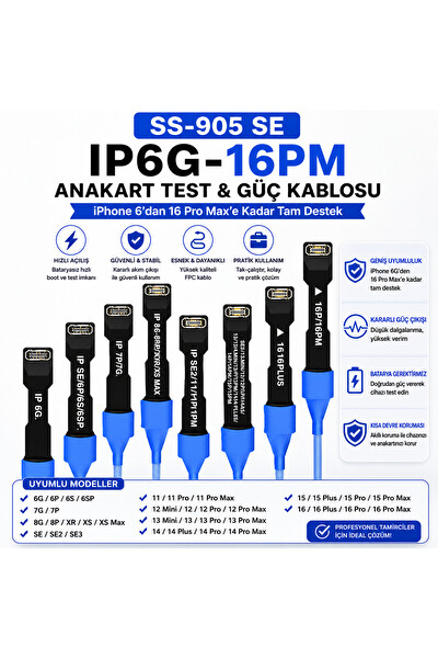 Piyatech SS-905 SE iPhone 6 - 16 Pro Max Uyumlu Anakart Test ve Güç Kablosu