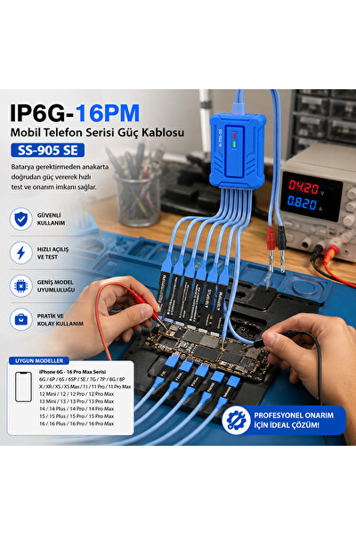 Piyatech SS-905 SE iPhone 6 - 16 Pro Max Uyumlu Anakart Test ve Güç Kablosu