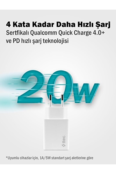 Ttec Pd 20W Samsung Huawei Xiaomi Oppo iPhone X 11 12 13 14 Uyumlu Hızlı Şarj Aleti Şarj Kafa Başlık