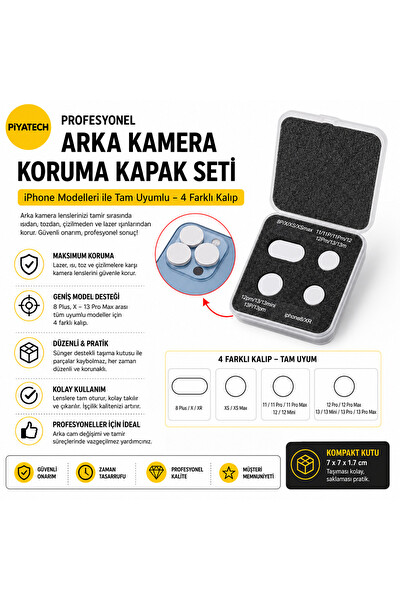 Piyatech iPhone Uyumlu Lazer Cam Değişimi Ve Tamir Esnasında Arka Kamera Koruyucu Kapak Seti 4'lü 3