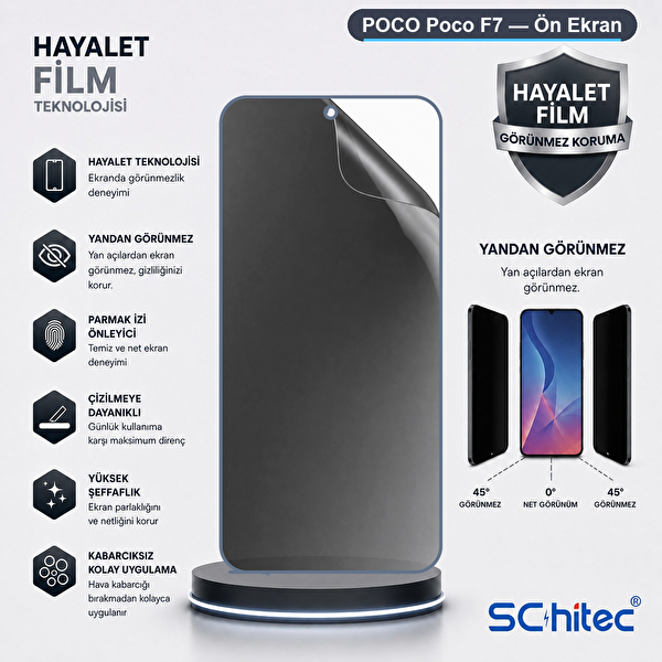 ScHitec Poco F7 Uyumlu Ön Yüzey Hayalet Privacy Hidrojel Ekran Koruyucu