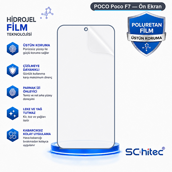 ScHitec Poco F7 Uyumlu Ön Yüzey Nano Şeffaf Hidrojel Ekran Koruyucu