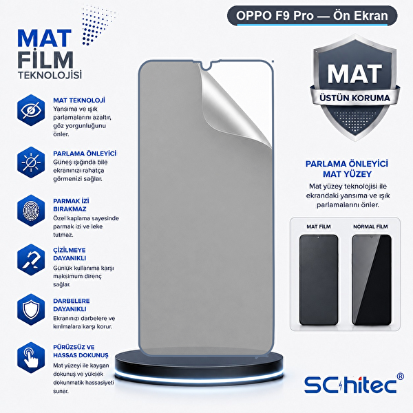ScHitec Oppo F9 Pro Uyumlu Ön Yüzey Mat Hidrojel Ekran Koruyucu