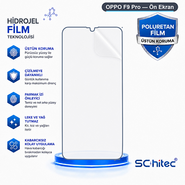 ScHitec Oppo F9 Pro Uyumlu Ön Yüzey Nano Şeffaf Hidrojel Ekran Koruyucu