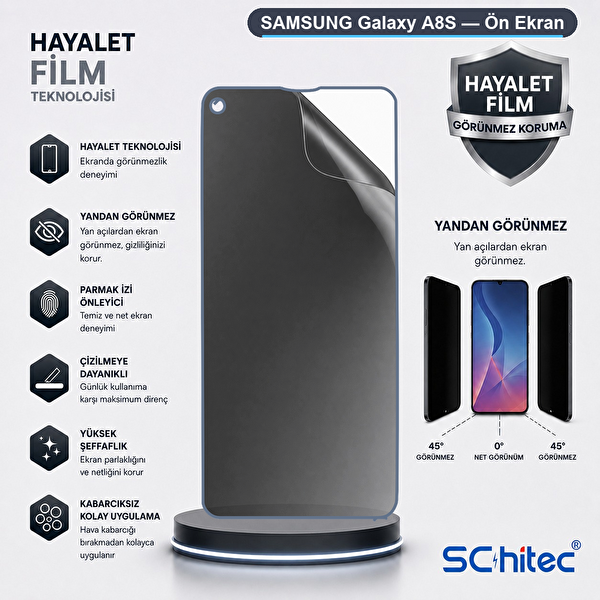 ScHitec Samsung Galaxy A8S Uyumlu Ön Yüzey Hayalet Privacy Hidrojel Ekran Koruyucu