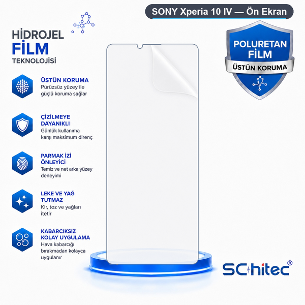 ScHitec Sony Xperia 10 IV Uyumlu Ön Yüzey Nano Şeffaf Hidrojel Ekran Koruyucu