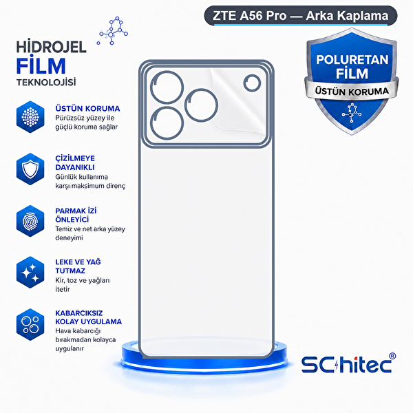 ScHitec ZTE A56 Pro Uyumlu Arka Yüzey Hidrojel Ekran Koruyucu 2