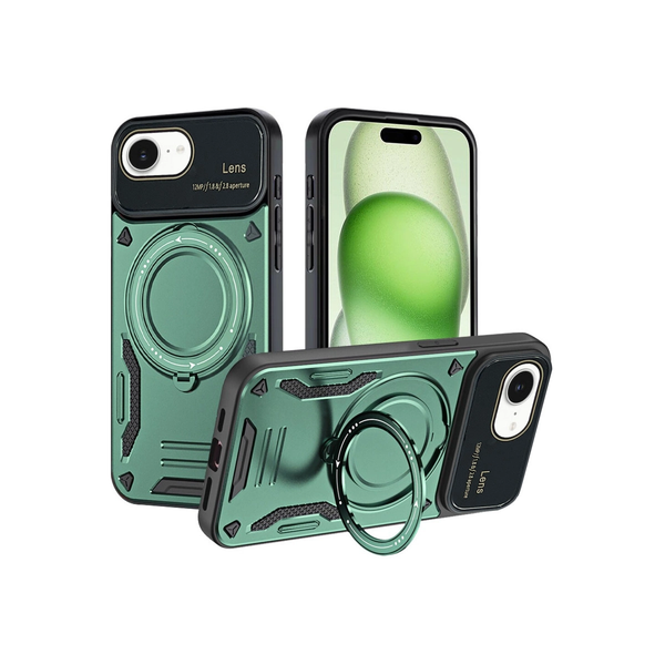 Evimdeyokyok Apple iPhone 16e Kılıf Joy Lens Standlı Kapak - Koyu Yeşil