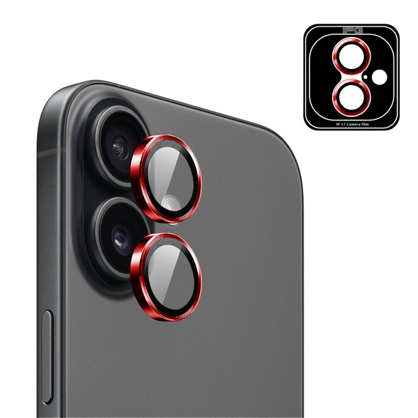 IPG iPhone 17 için Pro Lens Kamera Lens Koruyucu Alüminyum CD Çerçeveli Kırılmaz Cam Kırmızı