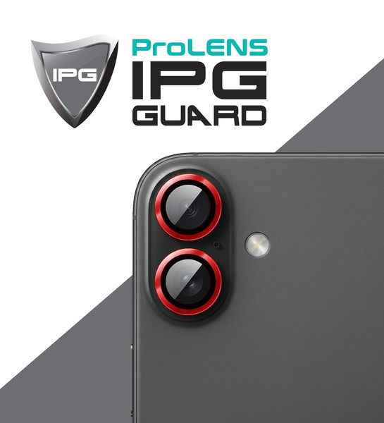 IPG iPhone 17 için Pro Lens Kamera Lens Koruyucu Alüminyum CD Çerçeveli Kırılmaz Cam Kırmızı