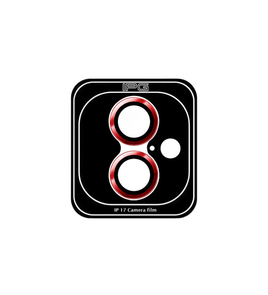 IPG iPhone 17 için Pro Lens Kamera Lens Koruyucu Alüminyum CD Çerçeveli Kırılmaz Cam Kırmızı