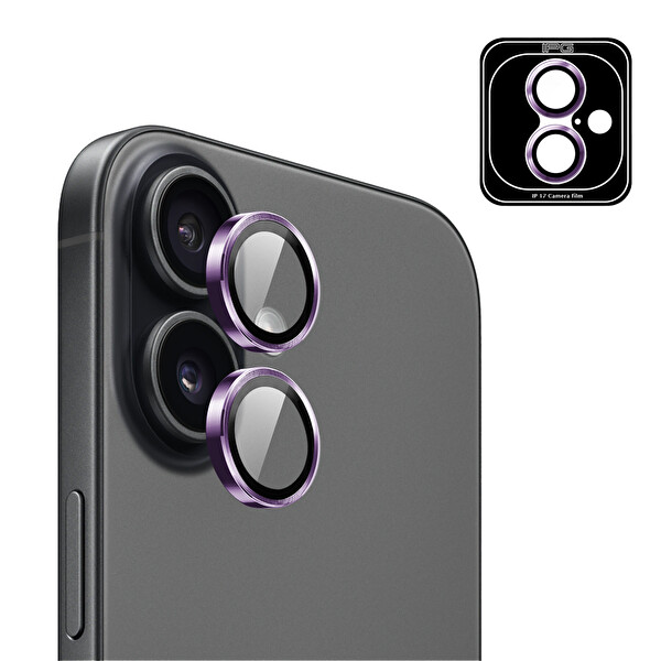 IPG iPhone 17 için Pro Lens Kamera Lens Koruyucu Alüminyum CD Çerçeveli Kırılmaz Cam Mor