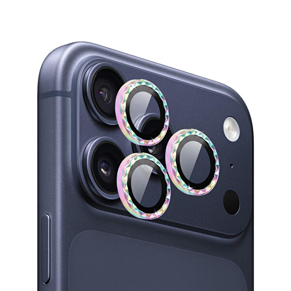 IPG iPhone 17 Pro   17 Pro Max için Pro Lens Kamera Lens Koruyucu Elmas Kesim Çerçeveli Kırılmaz Cam Renkli