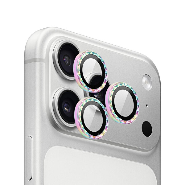 IPG iPhone 17 Pro   17 Pro Max için Pro Lens Kamera Lens Koruyucu Elmas Kesim Çerçeveli Kırılmaz Cam Renkli 5