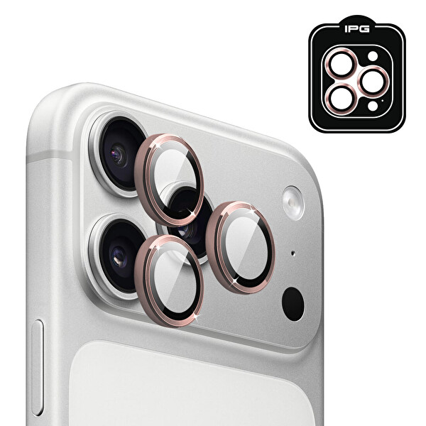IPG iPhone 17 Pro   iPhone 17 Pro Max için Pro Lens Kamera Lens Koruyucu Alüminyum CD Çerçeveli Kırılmaz Cam Pembe