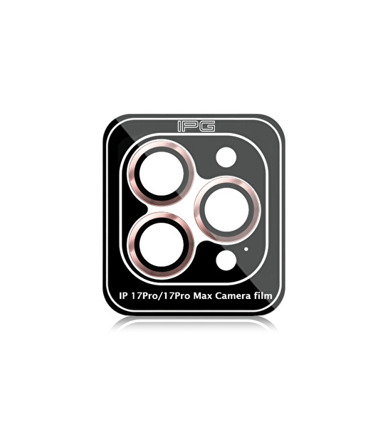 IPG iPhone 17 Pro   iPhone 17 Pro Max için Pro Lens Kamera Lens Koruyucu Alüminyum CD Çerçeveli Kırılmaz Cam Pembe 3