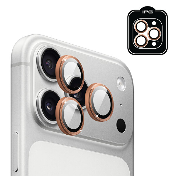 IPG iPhone 17 Pro   iPhone 17 Pro Max için Pro Lens Kamera Lens Koruyucu Alüminyum CD Çerçeveli Kırılmaz Cam Turuncu