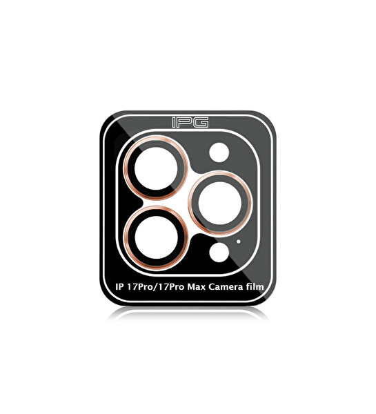 IPG iPhone 17 Pro   iPhone 17 Pro Max için Pro Lens Kamera Lens Koruyucu Alüminyum CD Çerçeveli Kırılmaz Cam Turuncu 3