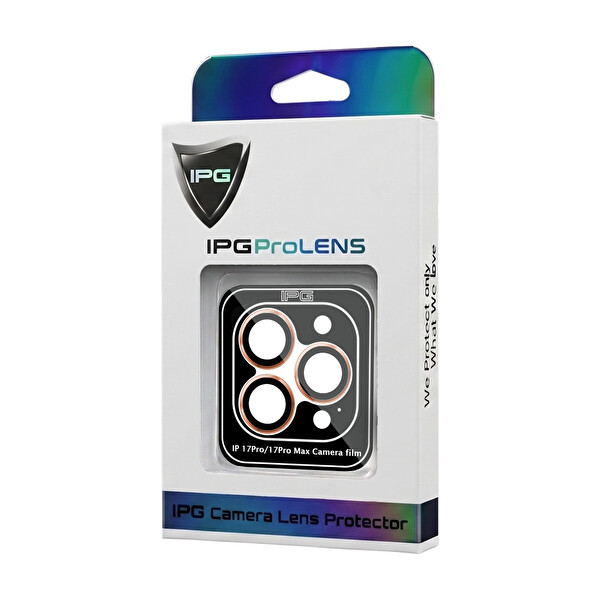 IPG iPhone 17 Pro   iPhone 17 Pro Max için Pro Lens Kamera Lens Koruyucu Alüminyum CD Çerçeveli Kırılmaz Cam Turuncu 4