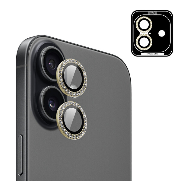 IPG ProLENS iPhone 17 için Kamera Lens Koruyucu Elmas Taş Çerçeveli Kırılmaz Cam Altın