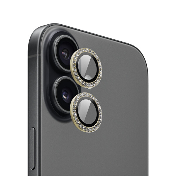 IPG ProLENS iPhone 17 için Kamera Lens Koruyucu Elmas Taş Çerçeveli Kırılmaz Cam Altın 5