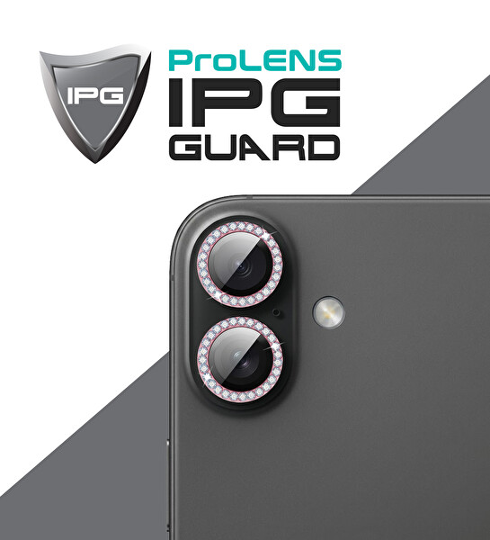 IPG ProLENS iPhone 17 için Kamera Lens Koruyucu Elmas Taş Çerçeveli Kırılmaz Cam Pembe 2