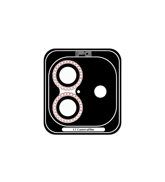 IPG ProLENS iPhone 17 için Kamera Lens Koruyucu Elmas Taş Çerçeveli Kırılmaz Cam Pembe 3