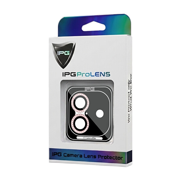 IPG ProLENS iPhone 17 için Kamera Lens Koruyucu Elmas Taş Çerçeveli Kırılmaz Cam Pembe 4