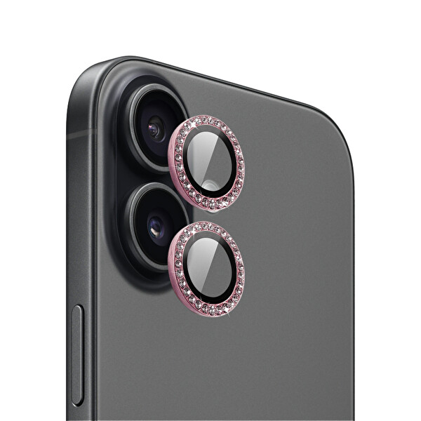 IPG ProLENS iPhone 17 için Kamera Lens Koruyucu Elmas Taş Çerçeveli Kırılmaz Cam Pembe 5