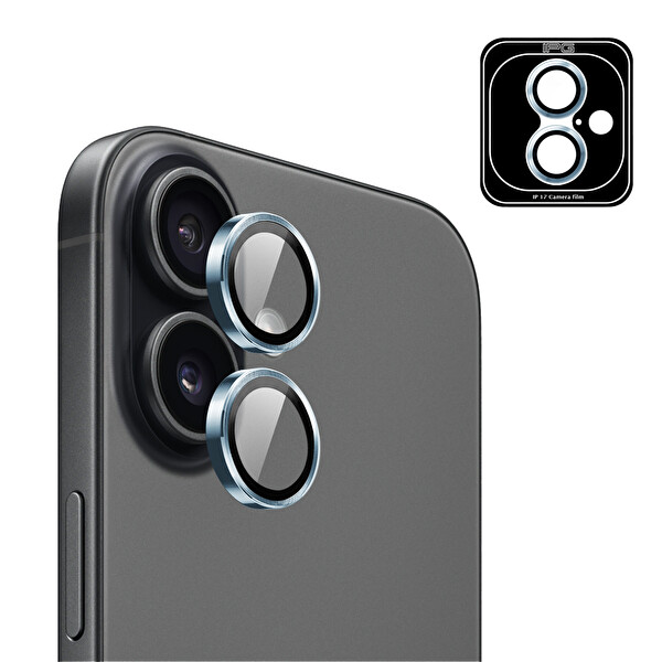IPG ProLENS iPhone 17 için Kamera Lens Koruyucu Alüminyum CD Çerçeveli Kırılmaz Cam Açık Mavi