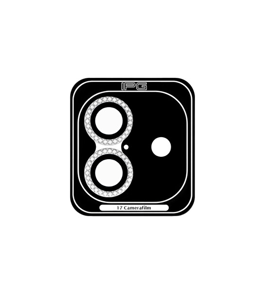 IPG ProLENS iPhone 17 için Kamera Lens Koruyucu Elmas Taş Çerçeveli Kırılmaz Cam Gümüş 3