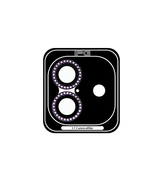 IPG ProLENS iPhone 17 için Kamera Lens Koruyucu Elmas Taş Çerçeveli Kırılmaz Cam Mor 3