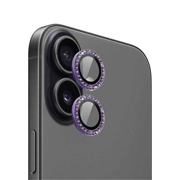 IPG ProLENS iPhone 17 için Kamera Lens Koruyucu Elmas Taş Çerçeveli Kırılmaz Cam Mor 5