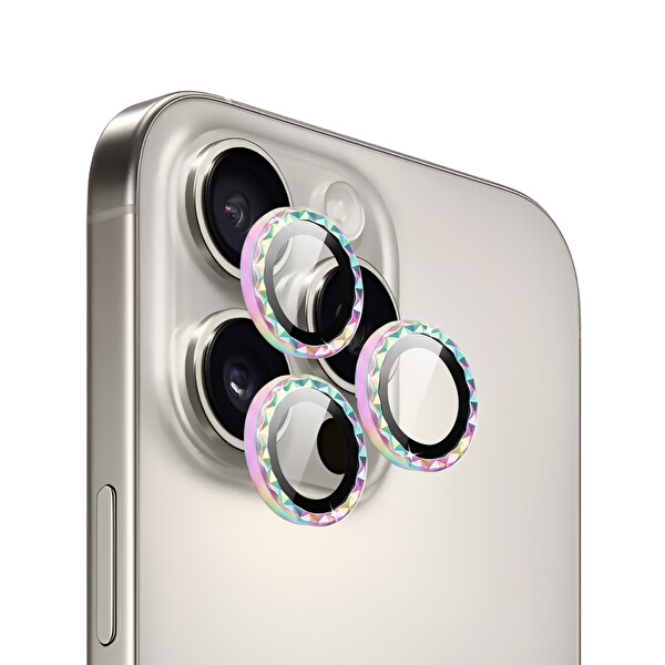 IPG iPhone 14 Pro ve 14 Pro Max İçin ProLENS Kamera Lens Koruyucu Renkli Elmas Kesim Çerçeveli Kırılmaz Cam