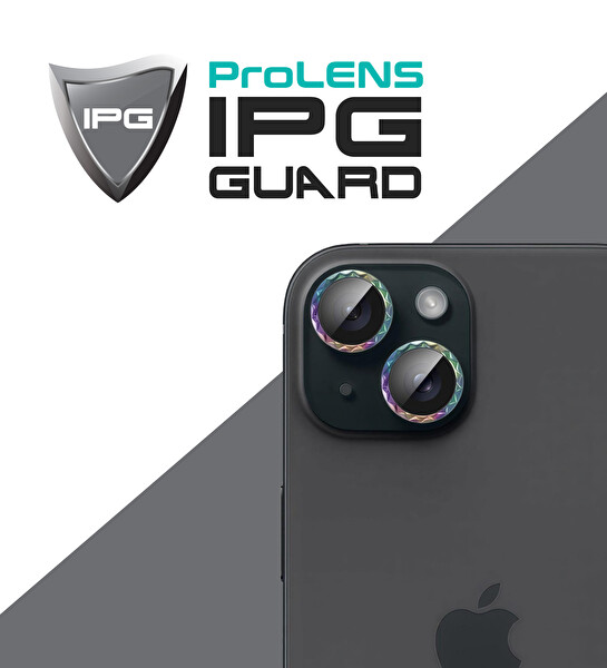 IPG iPhone 15 Uyumlu ProLENS Kamera Lens Koruyucu Elmas Kesim Çerçeveli Kırılmaz Cam Çok Renkli