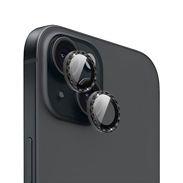 IPG ProLENS iPhone 14 ve 14 Plus Uyumlu Elmas Kesim Çerçeveli Kamera Lens Koruyucu Kırılmaz Cam Siyah
