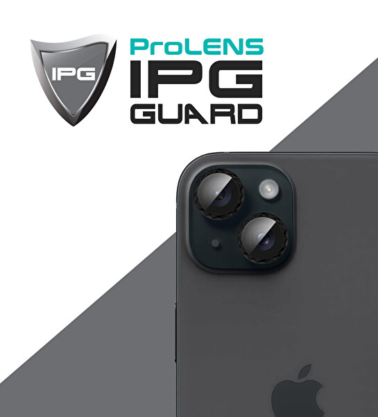 IPG ProLENS iPhone 14 ve 14 Plus Uyumlu Elmas Kesim Çerçeveli Kamera Lens Koruyucu Kırılmaz Cam Siyah