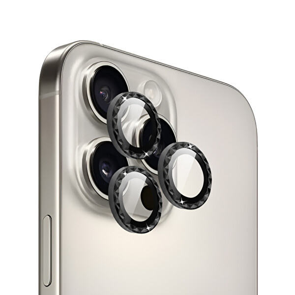 IPG iPhone 14 Pro - 14 Pro Max Uyumlu ProLENS Kamera Lens Koruyucu Elmas Kesim Çerçeveli Kırılmaz Cam Siyah
