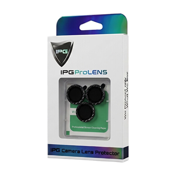 IPG iPhone 14 Pro - 14 Pro Max Uyumlu ProLENS Kamera Lens Koruyucu Elmas Kesim Çerçeveli Kırılmaz Cam Siyah