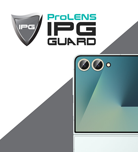 IPG Samsung Galaxy Z Flip 7 Uyumlu ProLENS Kamera Lens Koruyucu Elmas Taş Çerçeveli Kırılmaz Cam - Altın
