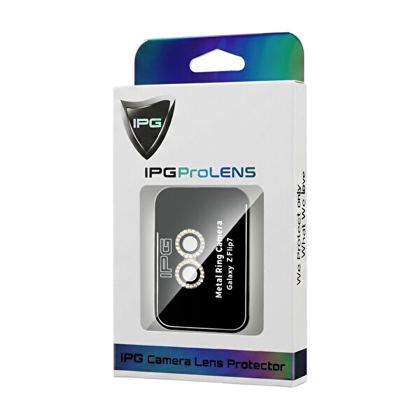 IPG Samsung Galaxy Z Flip 7 Uyumlu ProLENS Kamera Lens Koruyucu Elmas Taş Çerçeveli Kırılmaz Cam - Altın