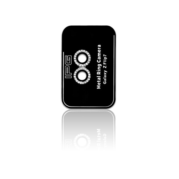 IPG Samsung Galaxy Z Flip 7 Uyumlu ProLENS Kamera Lens Koruyucu Elmas Taş Çerçeveli Kırılmaz Cam - Gümüş