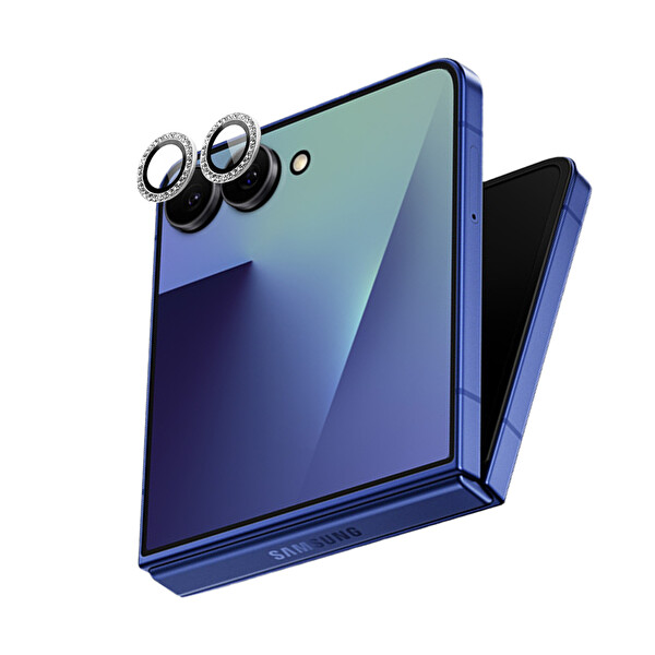 IPG Samsung Galaxy Z Flip 7 Uyumlu ProLENS Kamera Lens Koruyucu Elmas Taş Çerçeveli Kırılmaz Cam - Gümüş