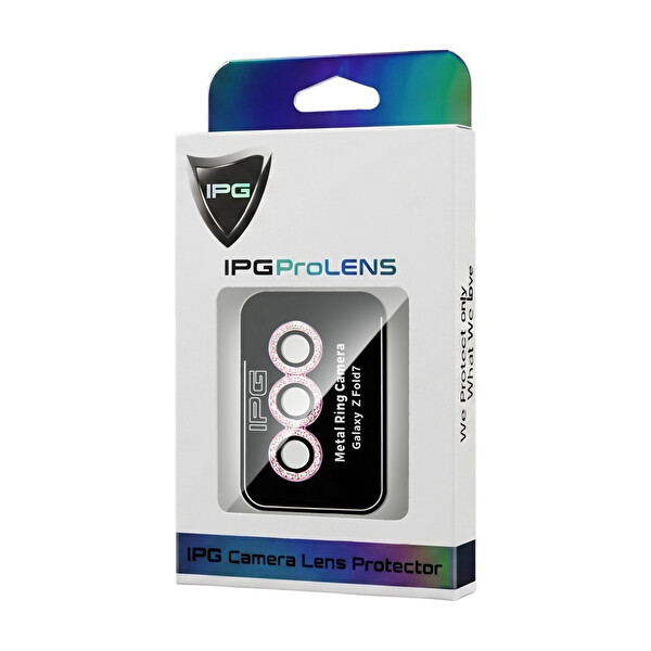 IPG Samsung Galaxy Z Fold 7 Uyumlu ProLENS Kamera Lens Koruyucu Elmas Taş Çerçeveli Kırılmaz Cam - Pembe