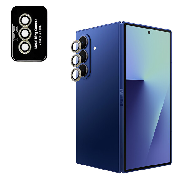 IPG Samsung Galaxy Z Fold 7 Uyumlu ProLENS Kamera Lens Koruyucu Elmas Taş Çerçeveli Kırılmaz Cam   Altın