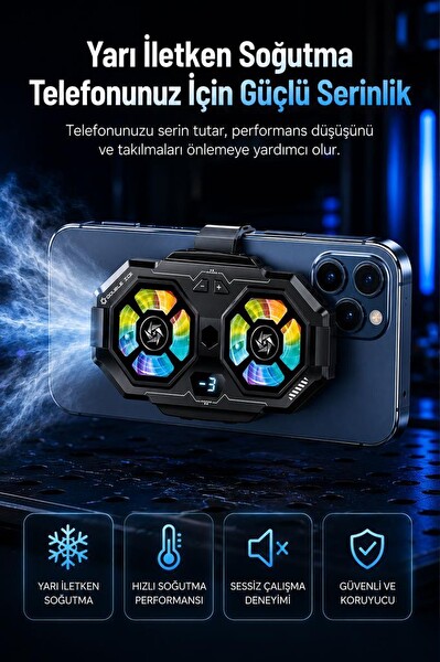 Torima ACC70 Kablolu Cep Telefon Soğutucu Oyuncu Radyatör Soğutma Fanı Siyah