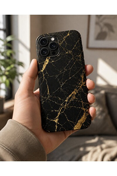 Piyatech Altın Damarlı Siyah Mermer Tüm Telefon Modellerine Uyumlu Kaplama Sipariş Sonrası Marka ve Modelinizi İletiniz