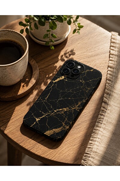 Piyatech Altın Damarlı Siyah Mermer Tüm Telefon Modellerine Uyumlu Kaplama Sipariş Sonrası Marka ve Modelinizi İletiniz